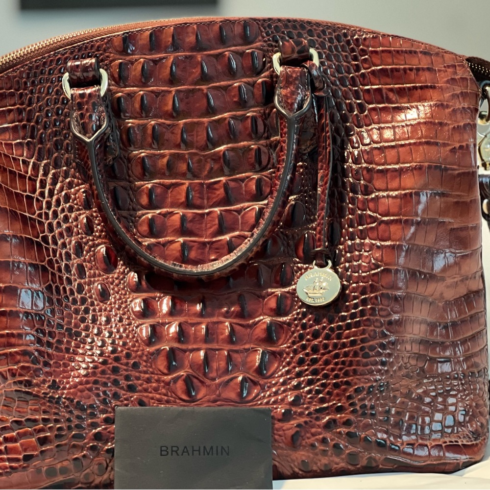 Brahmin Crocodile-Embossed Red Shoulder Bag - Picture 2 of 5